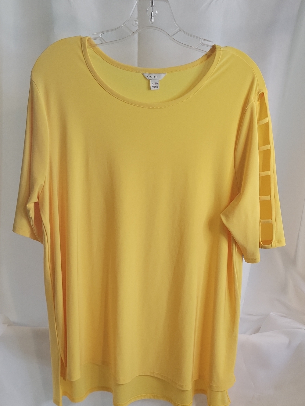 Women’s Yellow Short Sleeve Top with Ladder-Slot Sleeve Detail